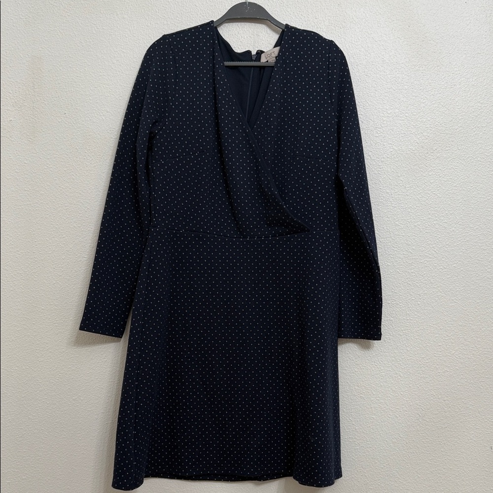 LOFT Navy Long Sleeve Dress with Dots